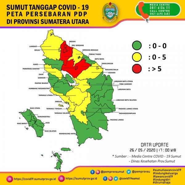 Peta Persebaran PDP di Provinsi Sumatera Utara 26 Mei 2020 